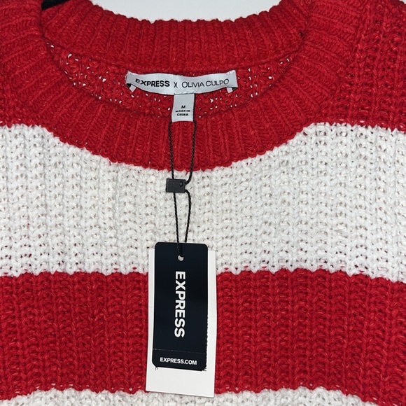 Red & White Striped Express x Olivia Culpó Cropped Sweater - Picture 2 of 5